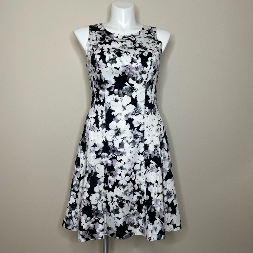 Ronni Nicole Black and White Floral Fit and Flare Sleeveless Dress